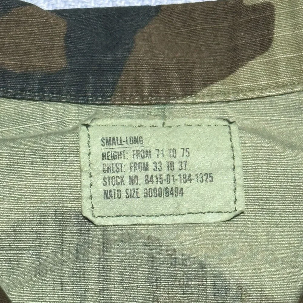 Vintage 1980s Army‎ Woodland Camo Hot Weather Coat Combat BDU Size Small Long